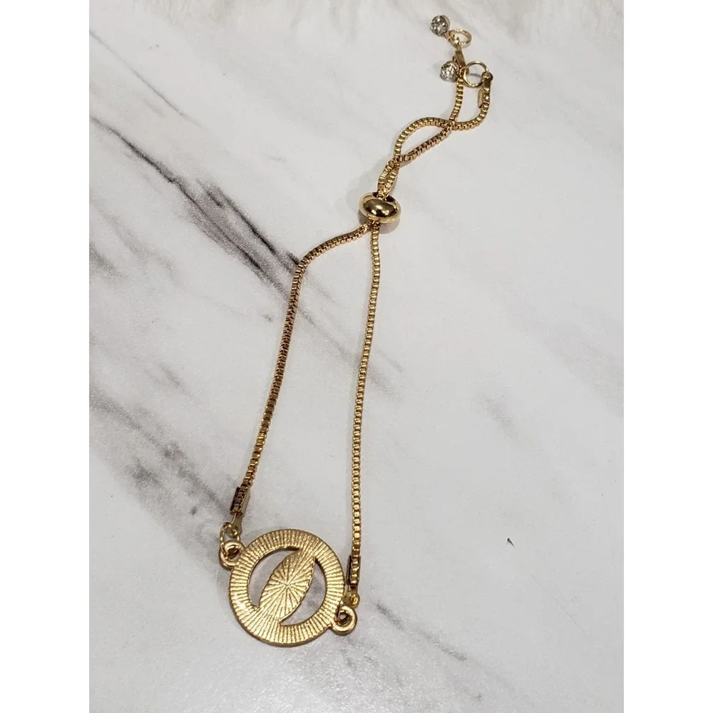 PULL STRING ADJUSTABLE Gold Tone Our Lady of Guadalupe Pendant Bracelet rhinesto
